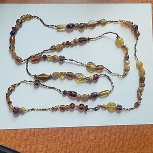 Glass bead 30" Gold, Amber and Brown tone Necklace